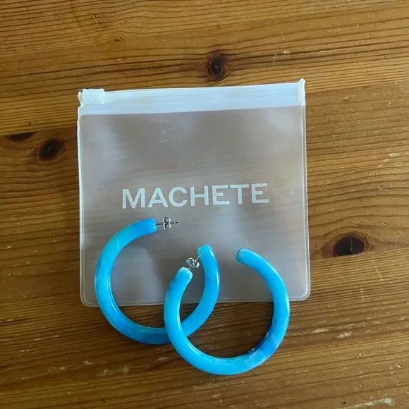 Blue Machete Hoop Earrings - Picture 1 of 2